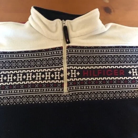 Tommy Hilfiger Mens Vintage Fleece Knit Navy Ski 1/4 Zip Pullover Jacket Sweater - Picture 5 of 15